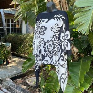 Silk batik print, asymmetric, caftan top or swim cover-up